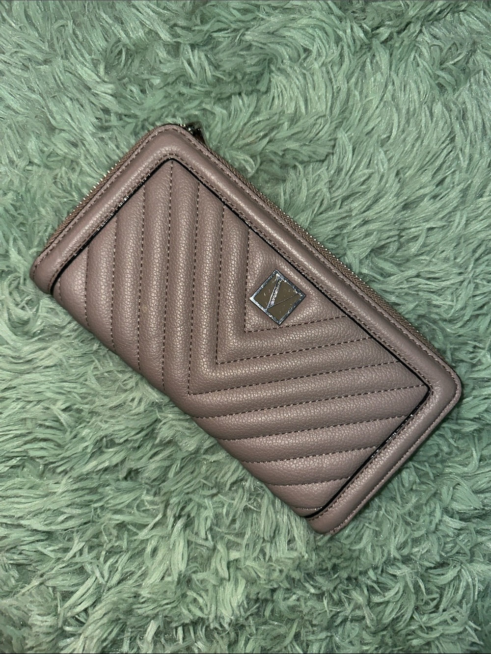 Victoria's Secret Quilted Taupe Zip-Around Wallet